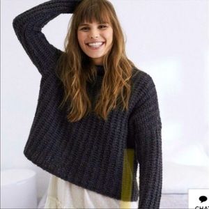 Aerie Grey Chunky Knit Mock Neck Wool Alpaca Sweater